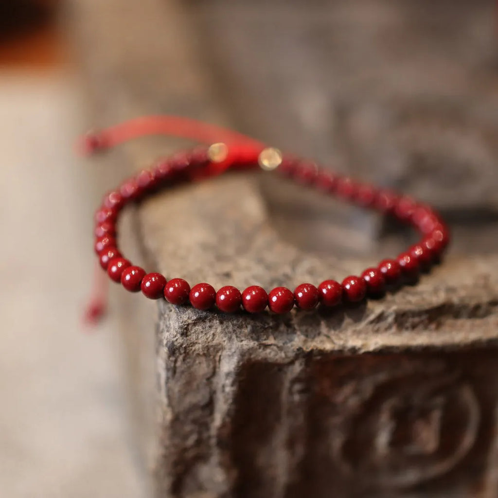 Purple gold sand design cinnabar bracelet with geometric shapes and auspicious patterns