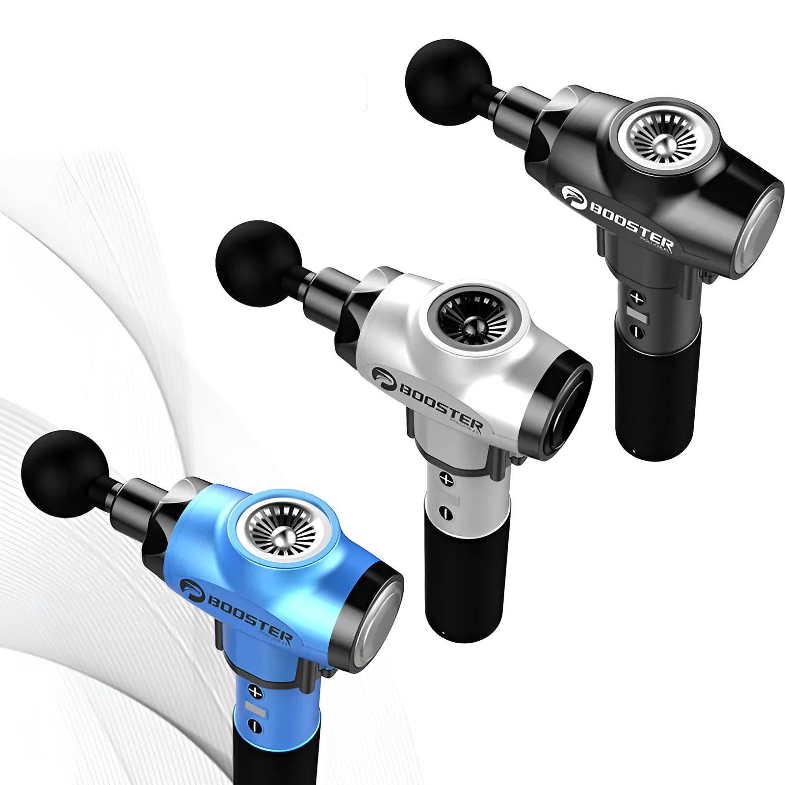Black and white muscle relaxation massager with lithium battery and adjustable speed control