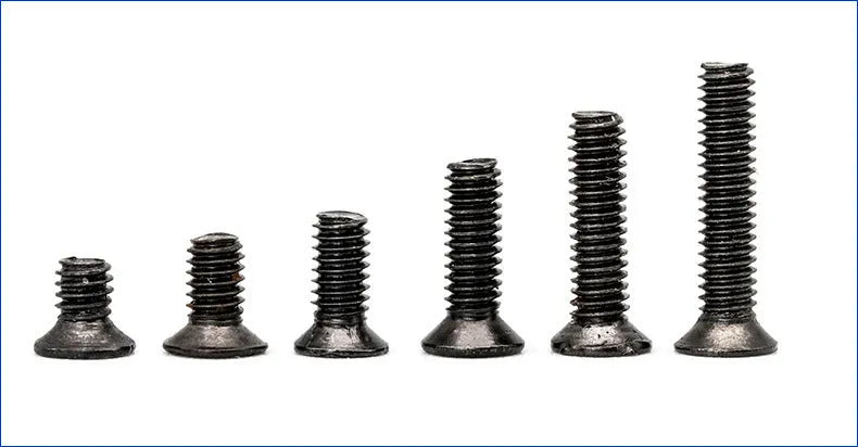 Black flat head machine screws for laptop repair with cross groove and countersunk head