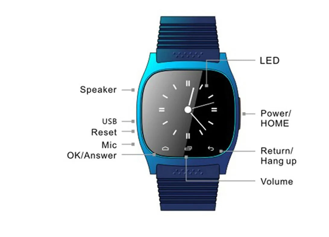 Smart Bluetooth sports watch in white, blue or black colours compatible with iPhone and Android
