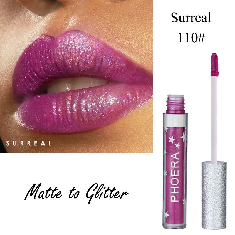 Moisturizing candy colour lip gloss with matte waterproof finish and glitter holiday metallic look, portable size