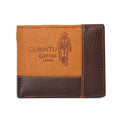 Soft leather men's wallet with personality stitching showing card slots and zipper compartment
