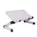Foldable laptop stand in black with 360 degree adjustable angle on a desk