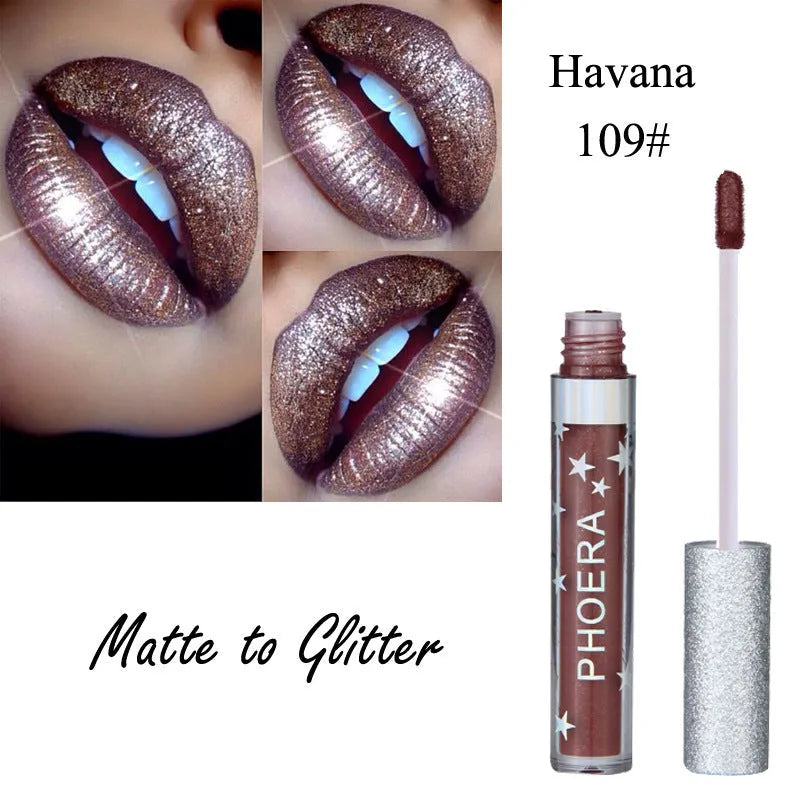 Moisturizing candy colour lip gloss with matte waterproof finish and glitter holiday metallic look, portable size