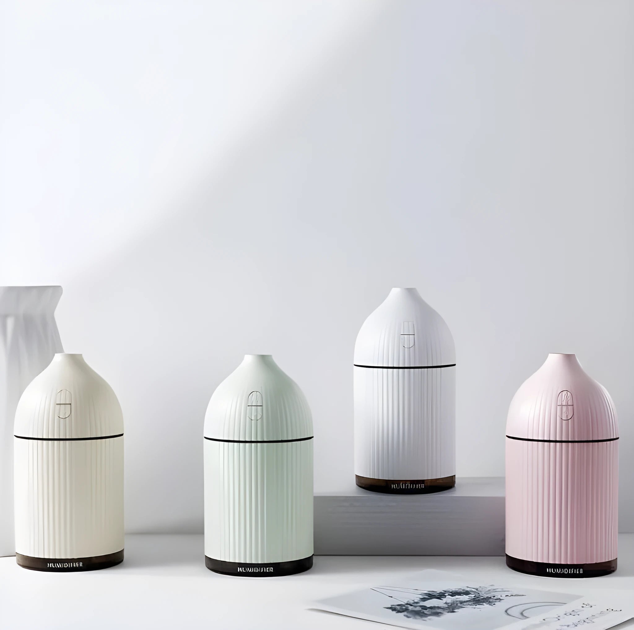 White square ultrasonic essential oil diffuser and humidifier with LED light and USB port