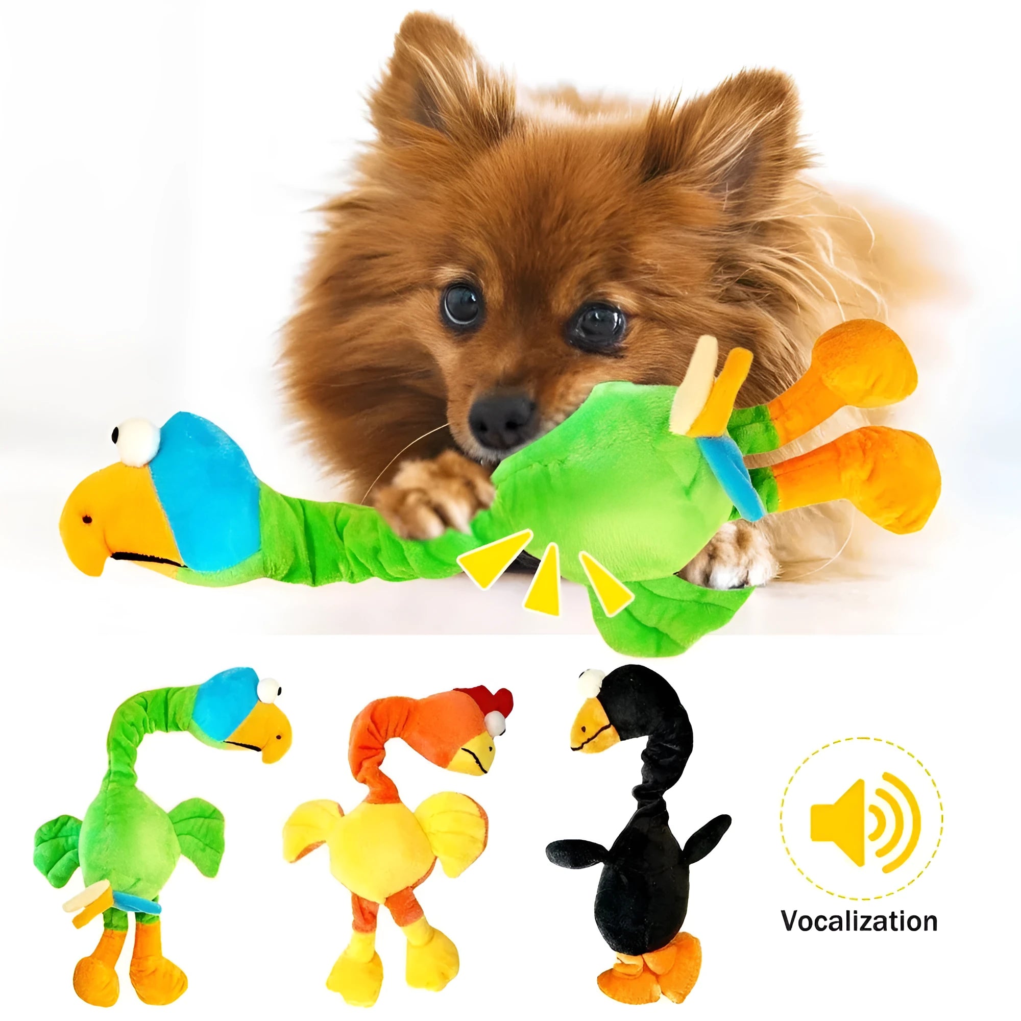 Screaming chicken sound dog chew toy in durable rubber construction