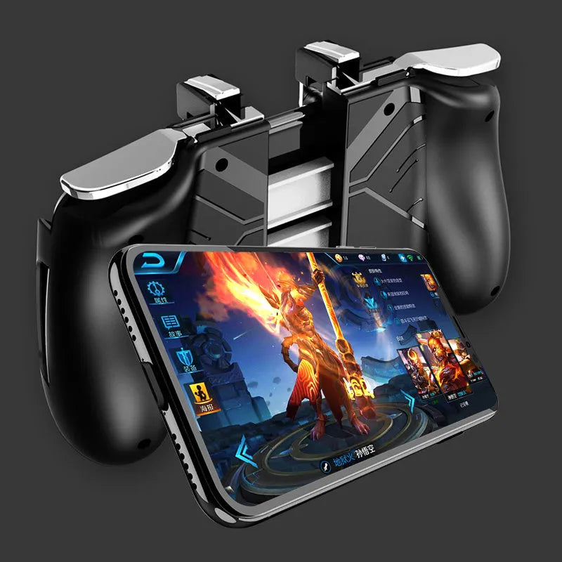 Adjustable mobile game handle controller for smartphones in black, blue, or white colours