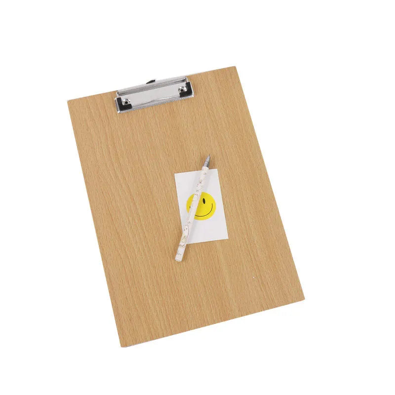 A4 hard wooden clipboard with metal clip and hanging hole, 22.5 by 31.5 cm, natural wood colour