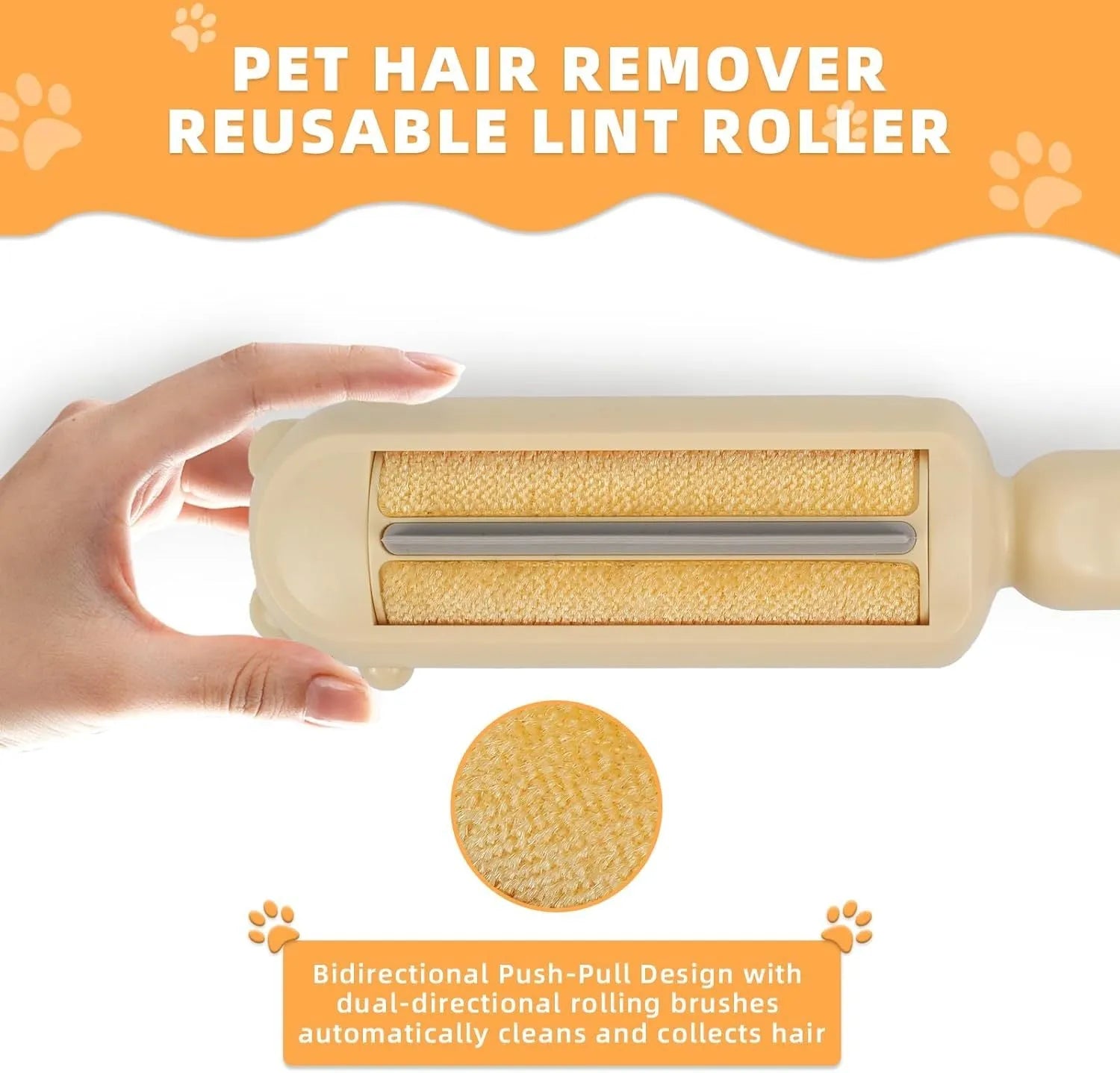 Self-cleaning pet hair remover tool in blue colour with rolling mechanism for furniture and car seat cleaning
