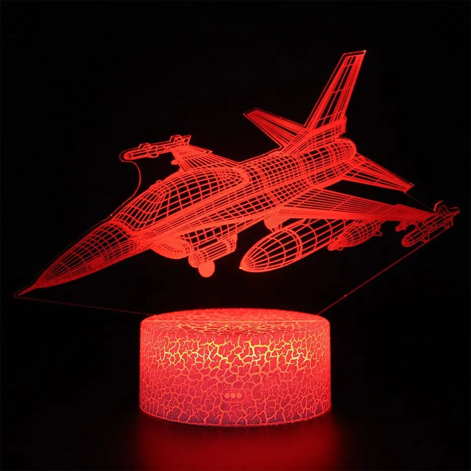 Cartoon airplane shaped night light with acrylic shade and touch controls for colour changing