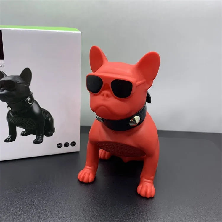 Mini bulldog-shaped Bluetooth speaker in black colour showing detailed sculpture design and compact size