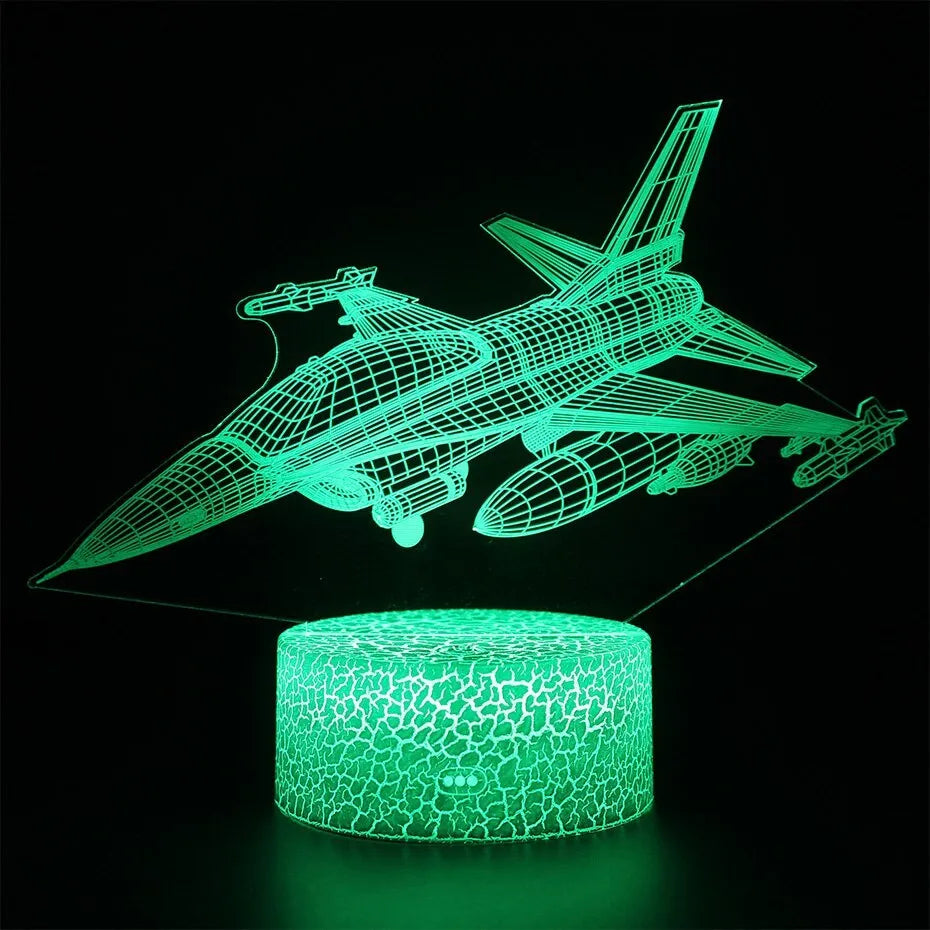Cartoon airplane shaped night light with acrylic shade and touch controls for colour changing