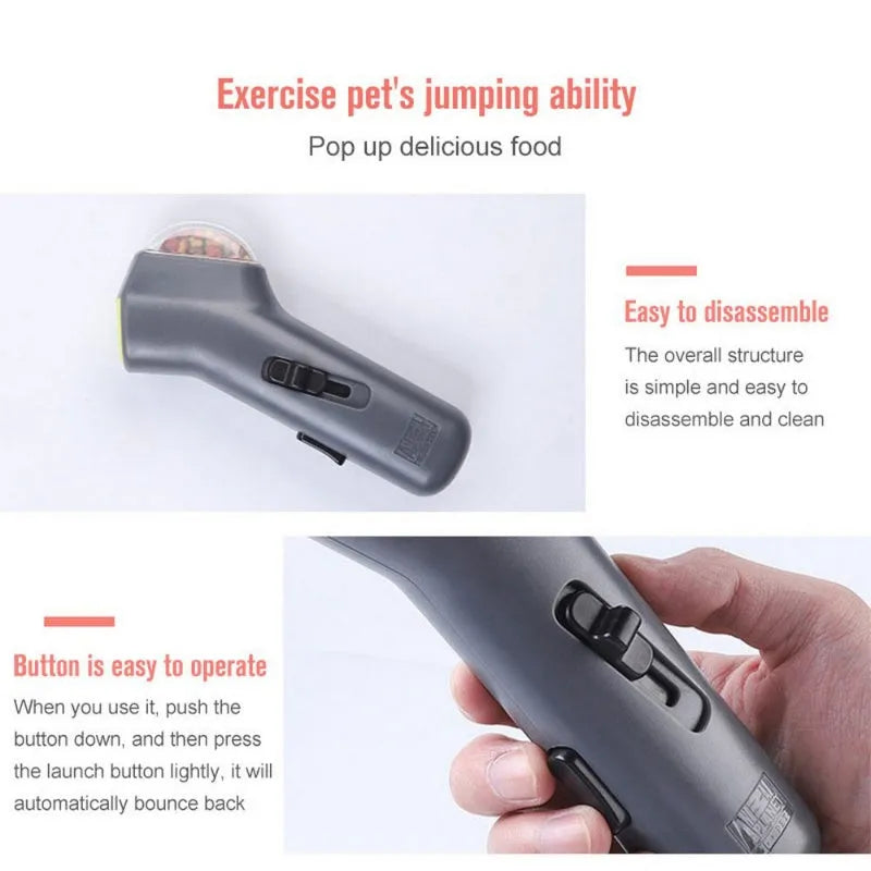 Grey pet snack catapult launcher measuring 18cm with spring trigger mechanism for outdoor training