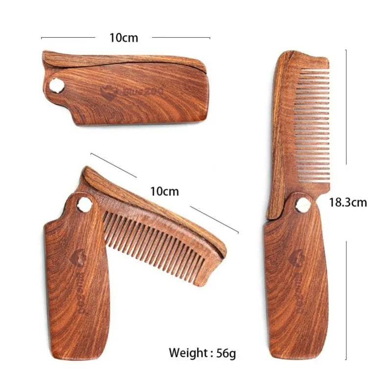 Folding comb with PU leather bag for men's beard care and travel storage