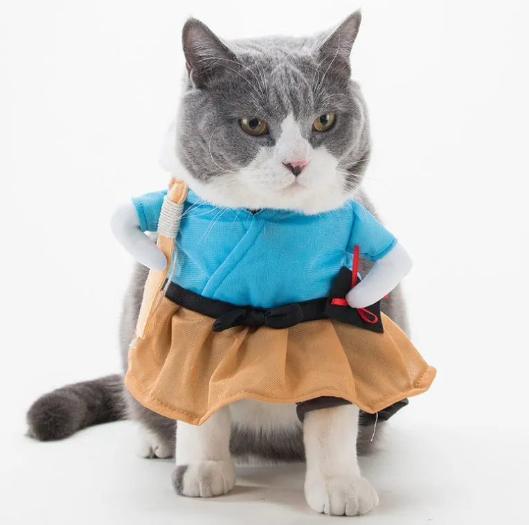 Cat cosplay costume uniform suit in size S M L XL with neck and bust measurements for cats