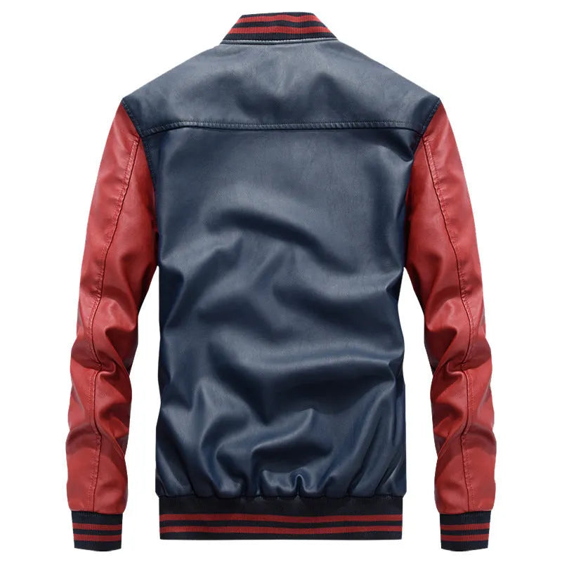 Leather effect casual jacket in red with full polyester lining, front view