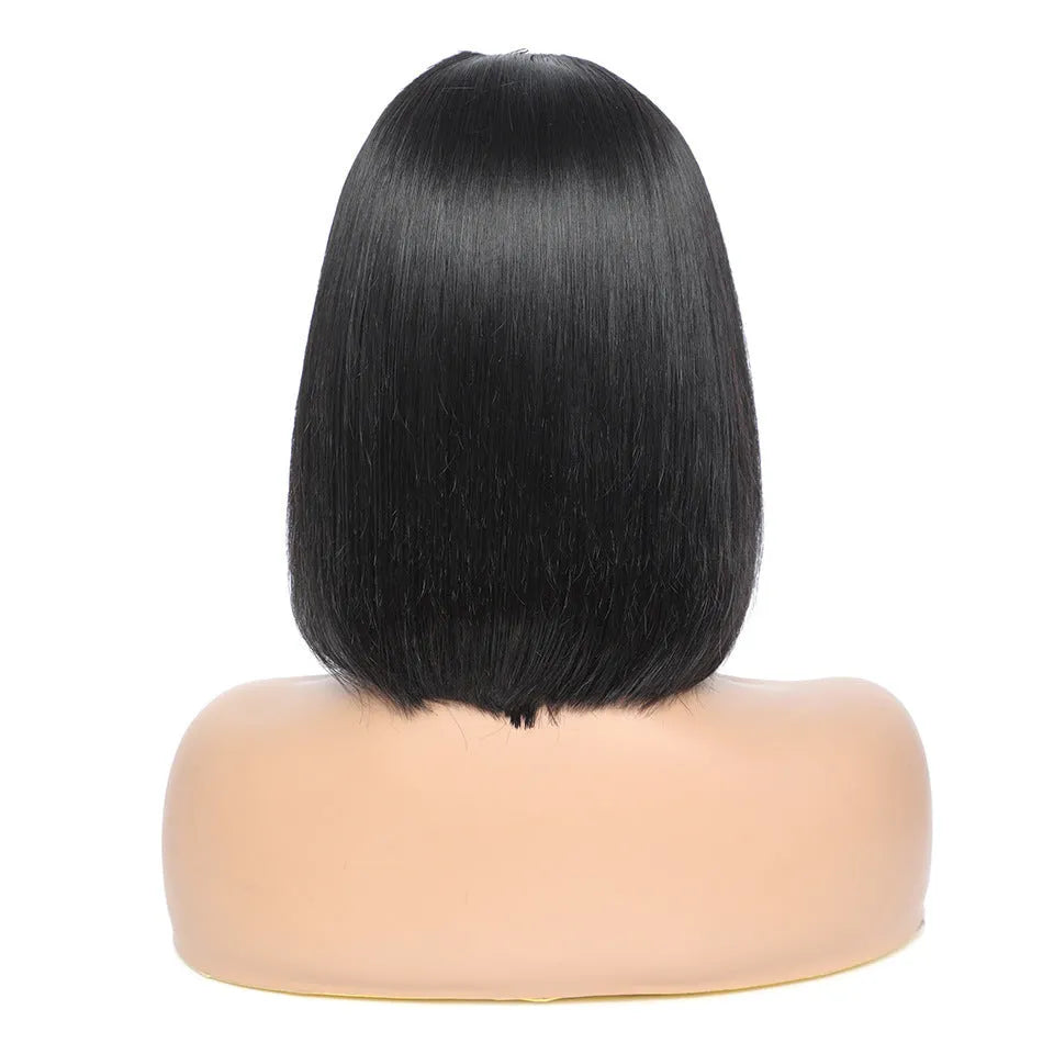 Human hair headband bob wig straight 150% density 14 inch 1B natural colour on mannequin