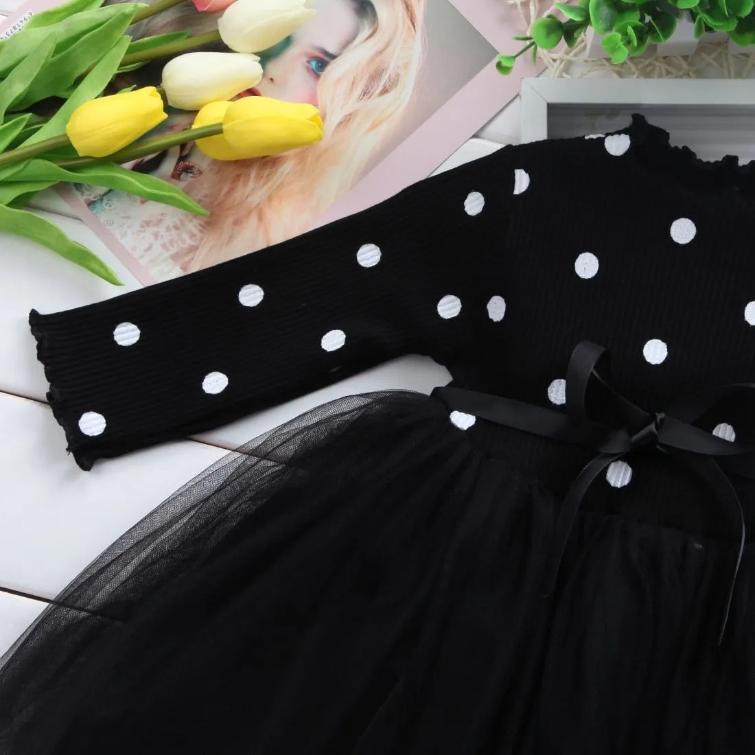 Baby girls long sleeve tutu lace dress in black pink white colours for christening and birthday parties
