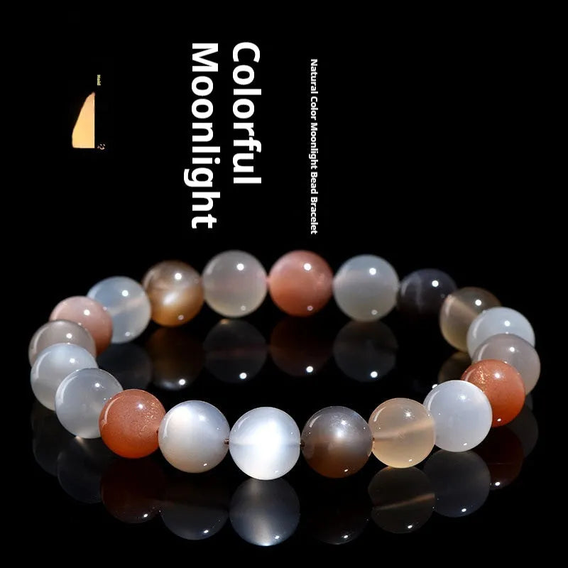 Natural colourful moonlight bracelet duobao with 8mm moonstone beads in single circle design