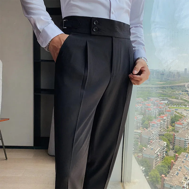 Straight leg casual trousers in polyester fibre available in multiple solid colours with 29-36 inch waist sizing