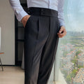 Straight leg casual trousers in polyester fibre available in multiple solid colours with 29-36 inch waist sizing