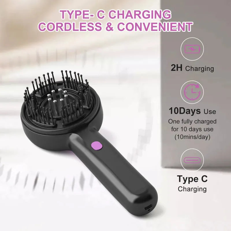 USB-powered anti-leak hair brush massage comb with mechanical control in black, grey or red colour options