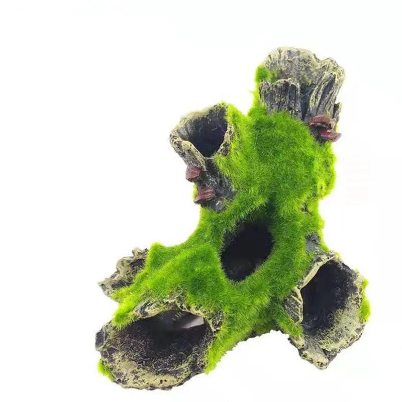Aquarium resin decoration tree hole design measuring 16x10x7 cm safe for fish tanks