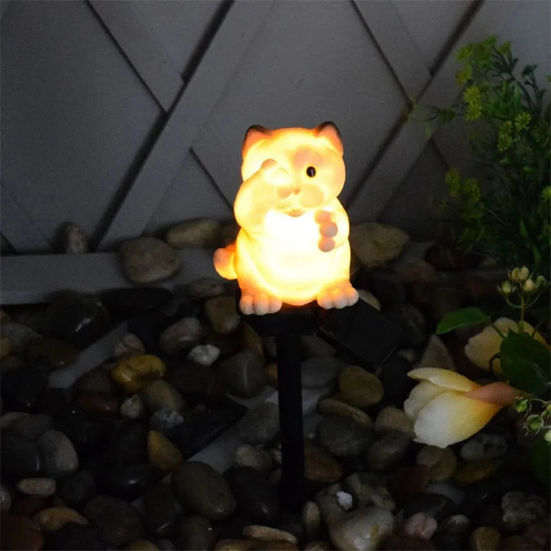 Brown resin cat solar lawn light for outdoor garden decoration