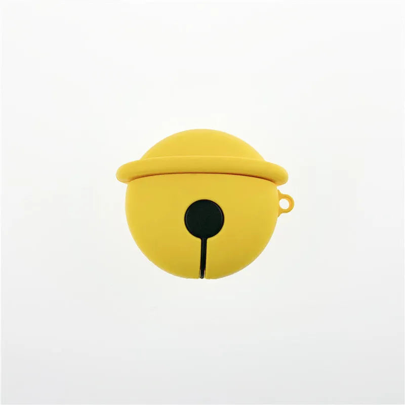 Yellow bell-shaped silicone protective case for AirPods 1 and 2 generation charging cases.