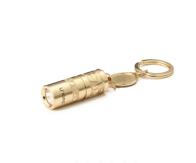 Gold zinc alloy waterproof mini LED flashlight on keyring for outdoor emergencies