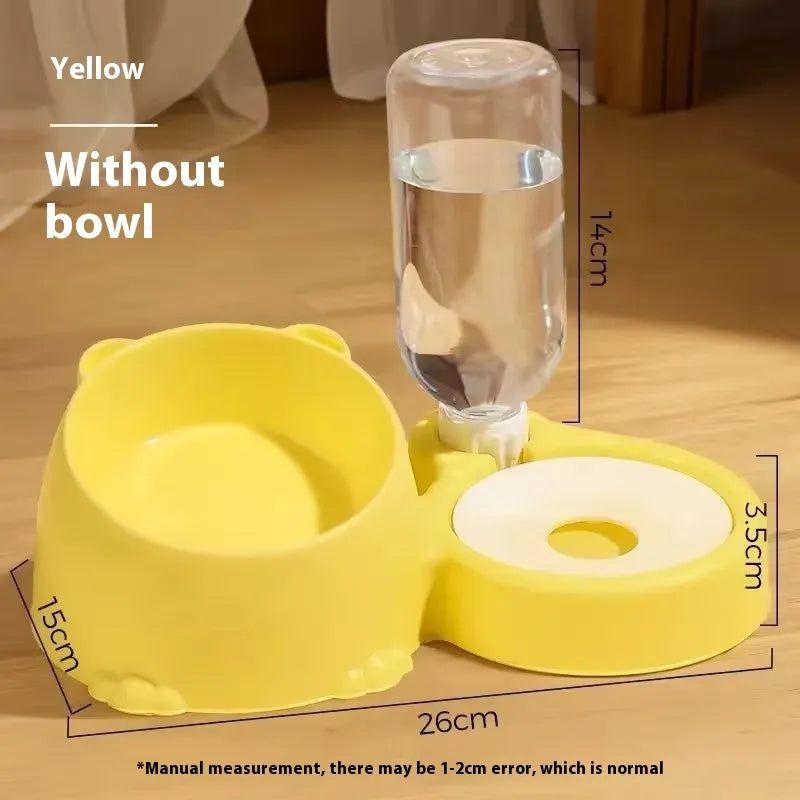 Automatic cat water bowl with stainless steel ceramic double bowls in haze blue plastic housing