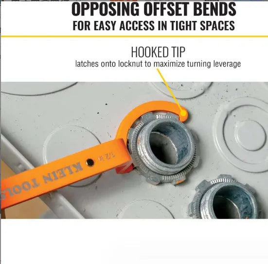 Orange, grey, and black magnetic crescent wrenches with catheter locking mechanism on one tool