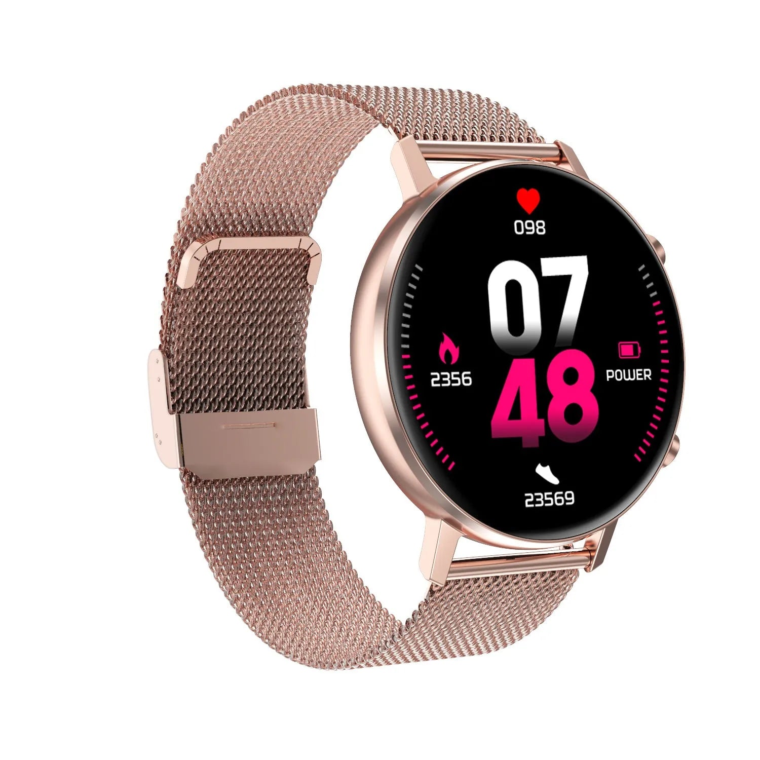 DT96 smart bracelet with 1.3-inch screen on a stainless steel strap in silver colour.