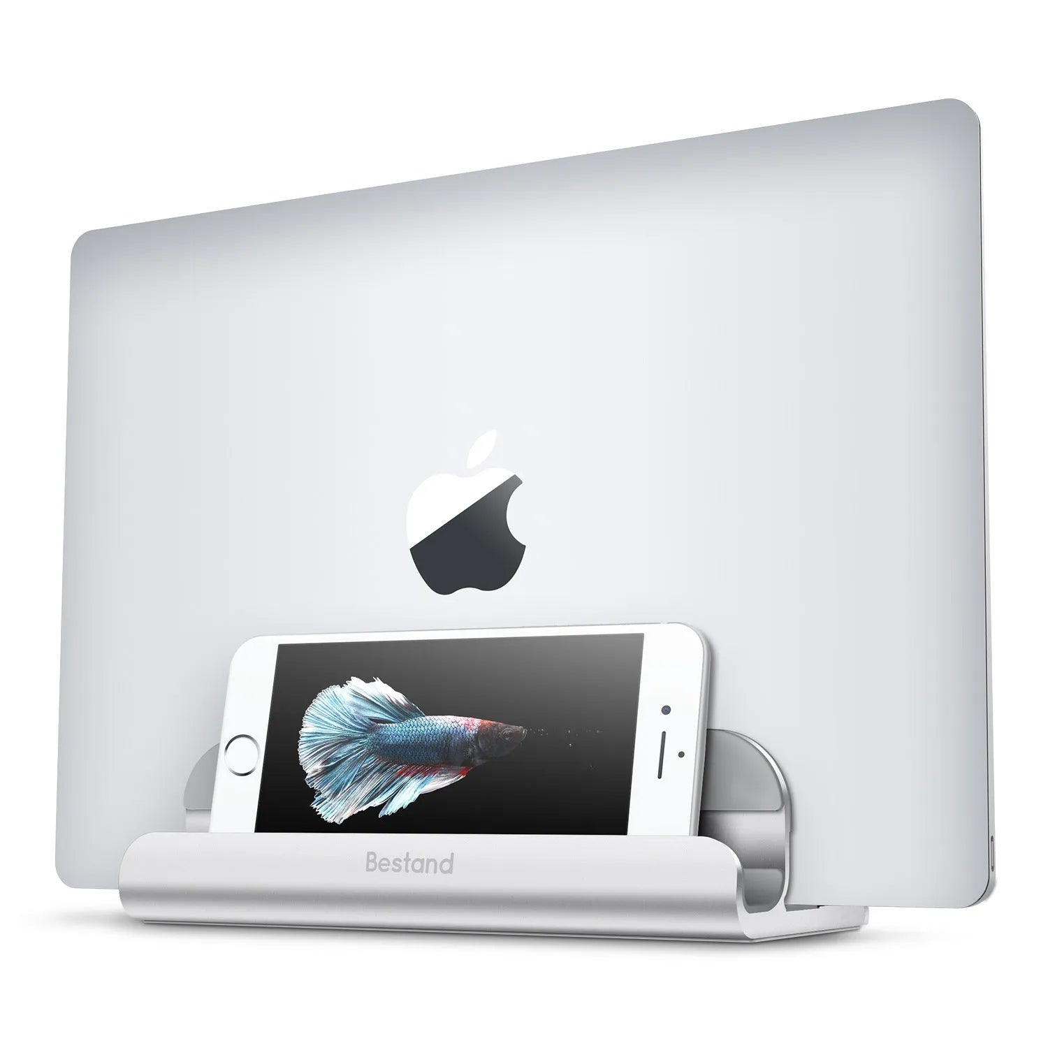 Silver aluminium alloy tablet lazy bracket on a desktop, 19x11.5x7.5cm universal fit