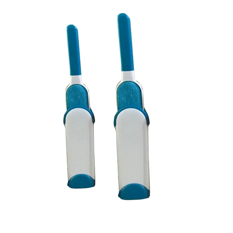 Blue reusable pet hair removal brush and self-cleaning base for sofas and car seats