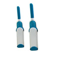 Blue reusable pet hair removal brush and self-cleaning base for sofas and car seats