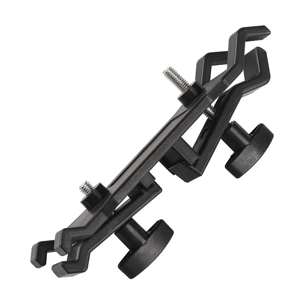 Black ABS tripod umbrella clip with screw-chuck mechanism on a tripod shaft