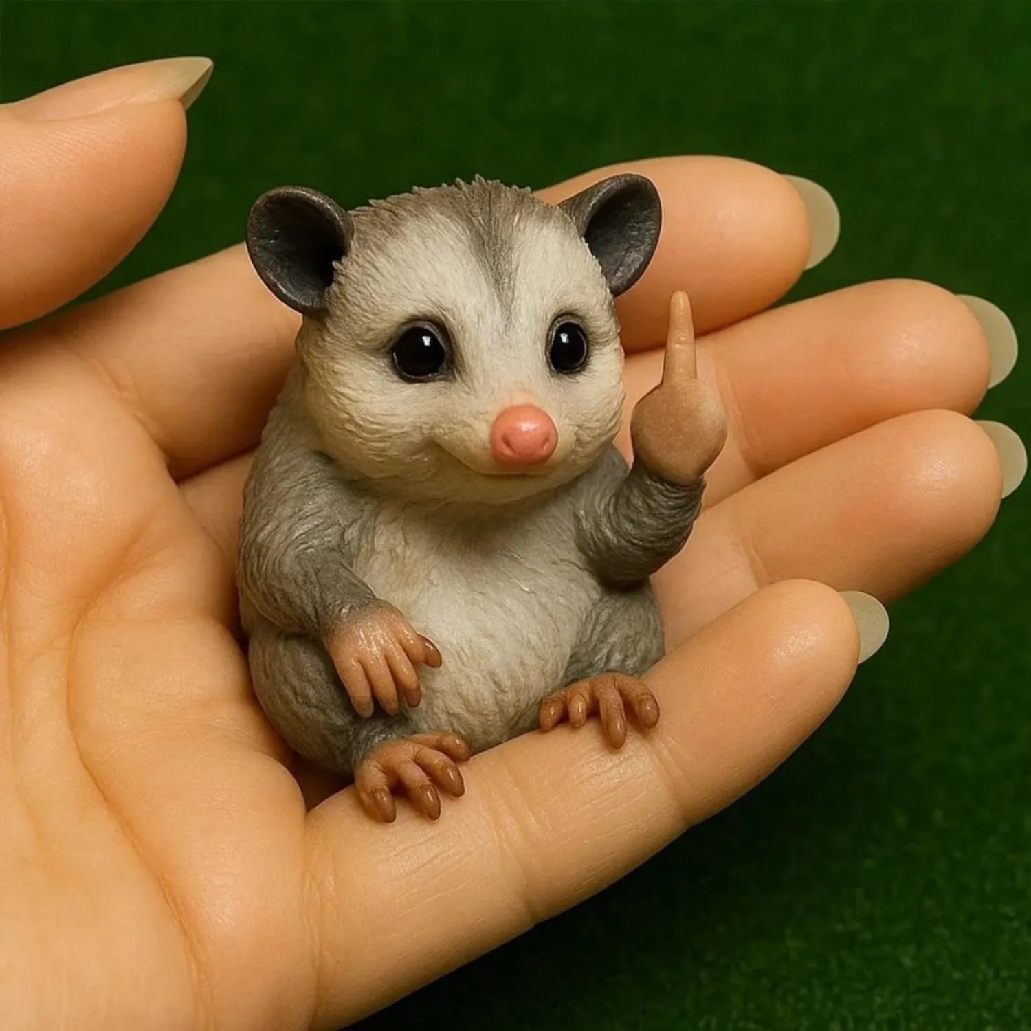 Mini plastic resin animal doll making vertical middle finger gesture, available in seven animal styles