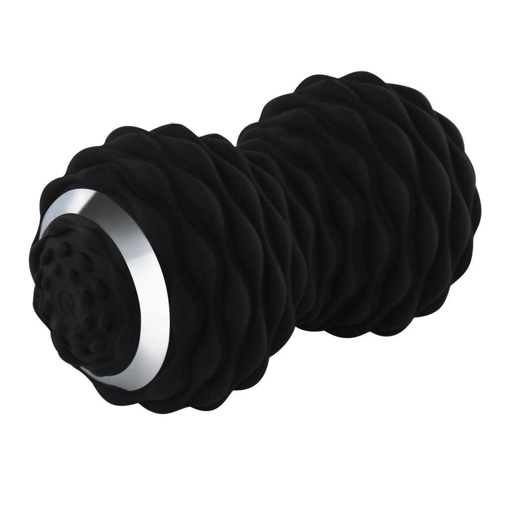 Electric peanut fascia ball massager in black, 0.8kg, 10cm diameter, on a gym mat