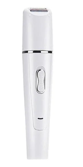 White 5-in-1 electric face and body massager scrubber with 5 interchangeable heads and rechargeable base