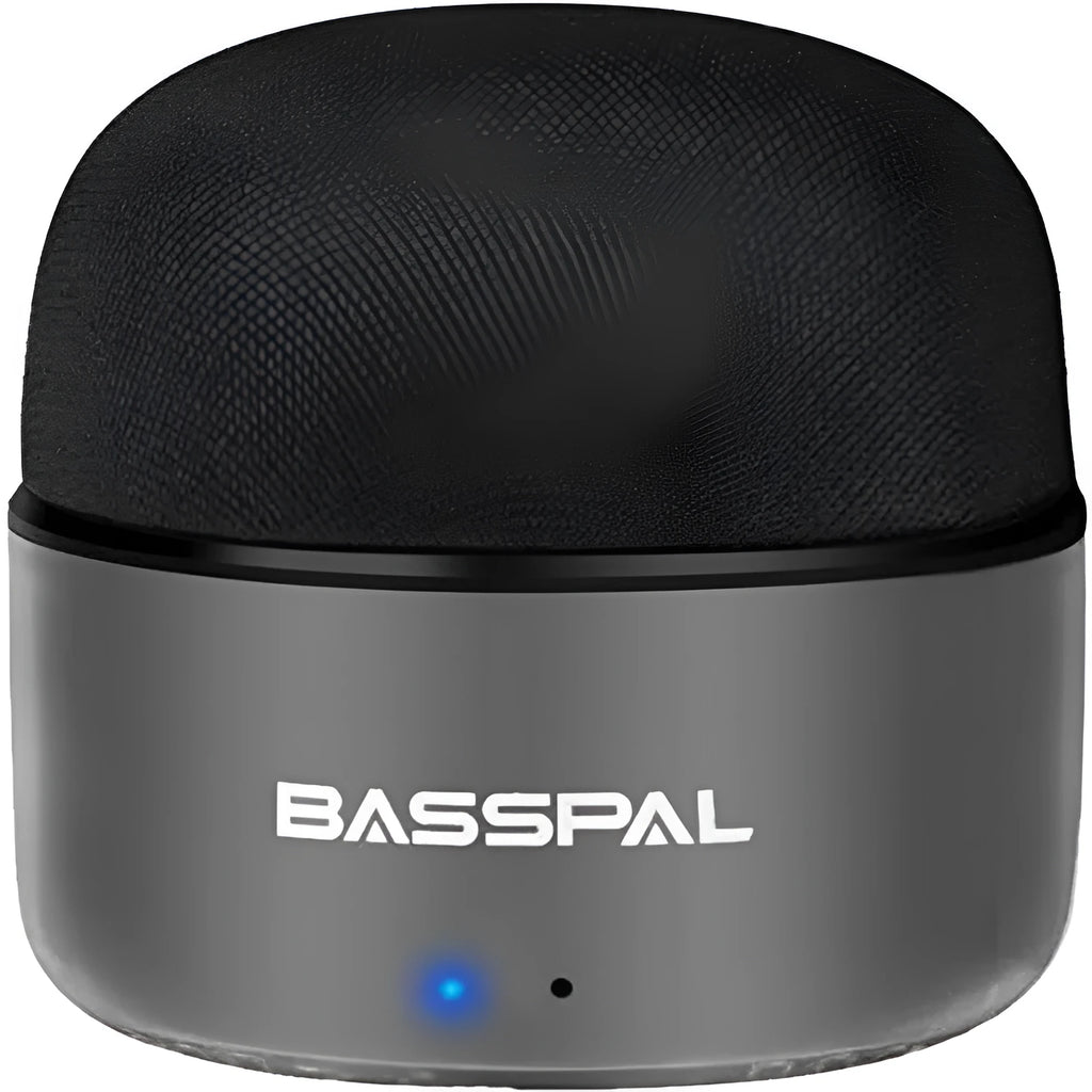 Black portable mini Bluetooth speaker with waterproof design and button controls