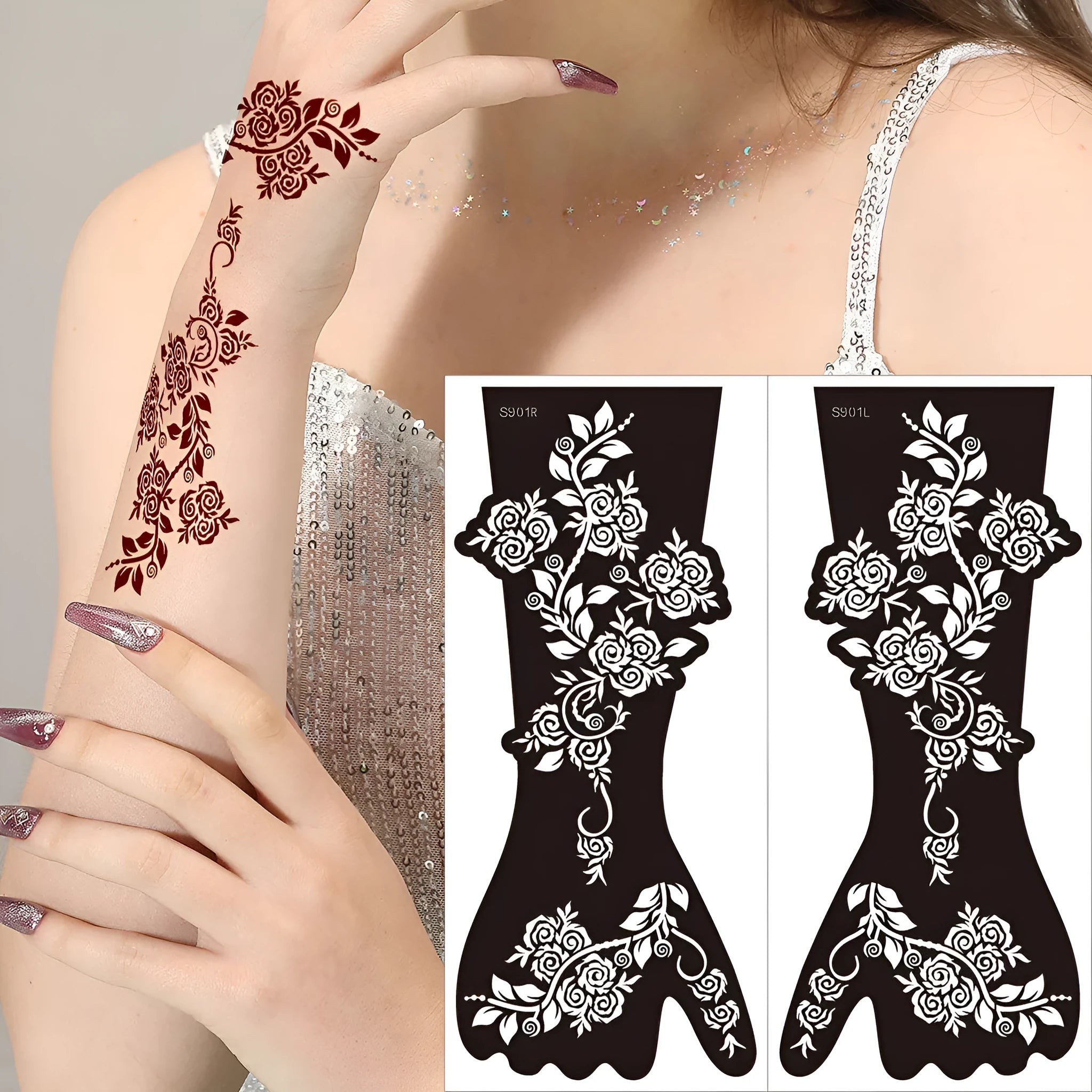 Geometric hollow template tattoo stickers showing intricate paper carving designs for stencilling