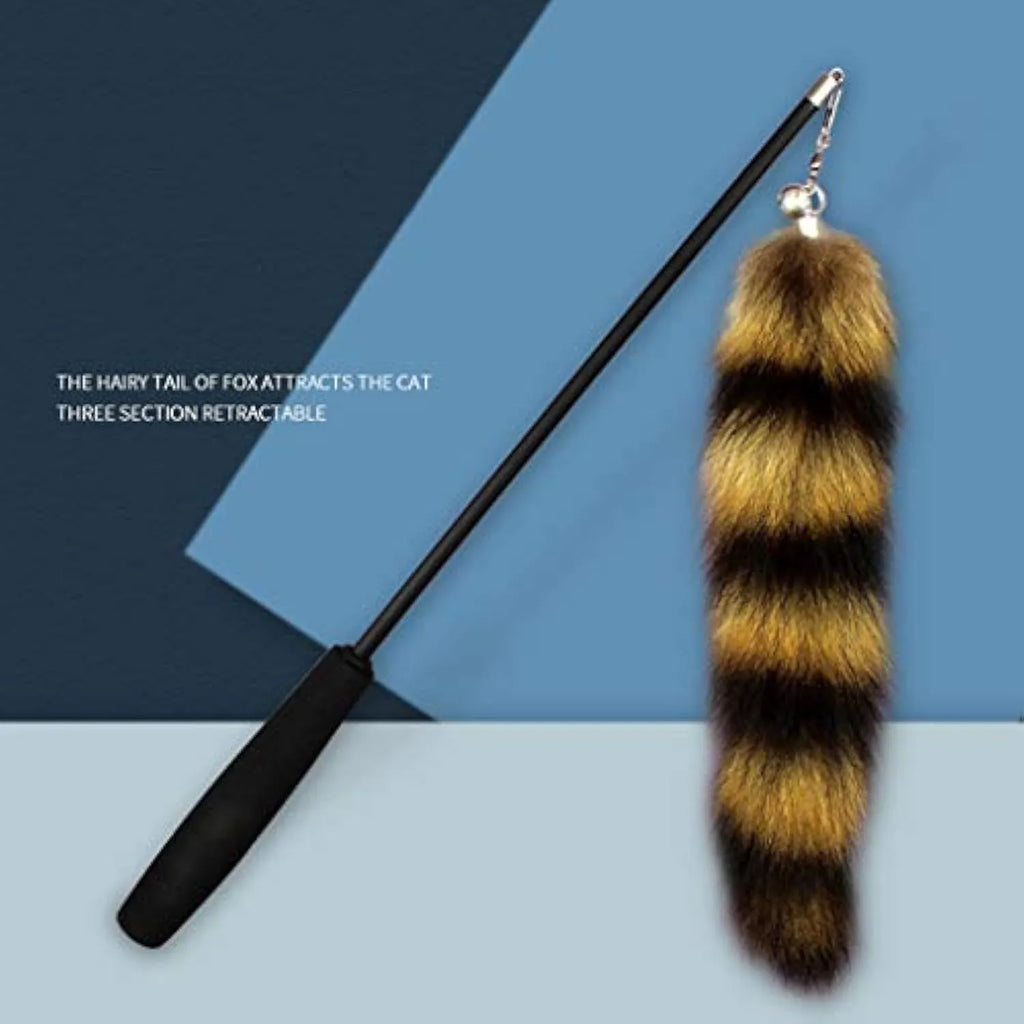 Black cat toy wand with elastic string for interactive feline play