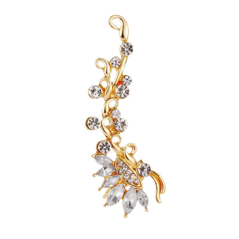 Gold Full Crystal Butterfly Flower ear clip with alloy and artificial gemstone inlay