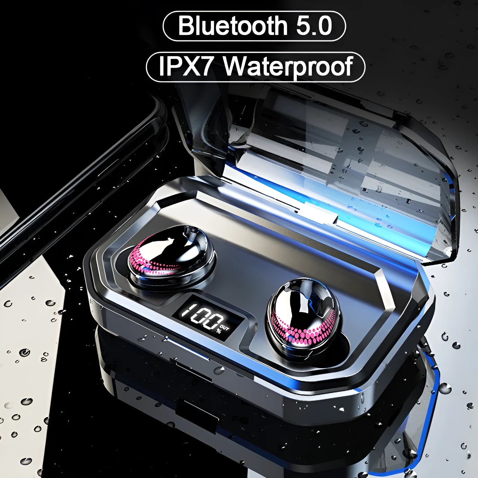 X10 Bluetooth wireless headset with charging case showing black colour option