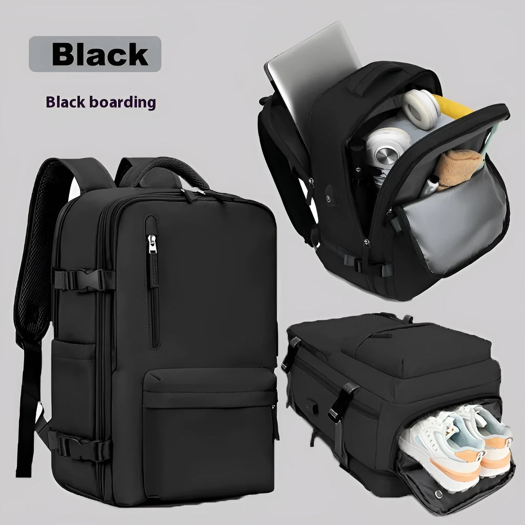 Large waterproof oxford cloth travel backpack with curved shoulder straps in light grey colour