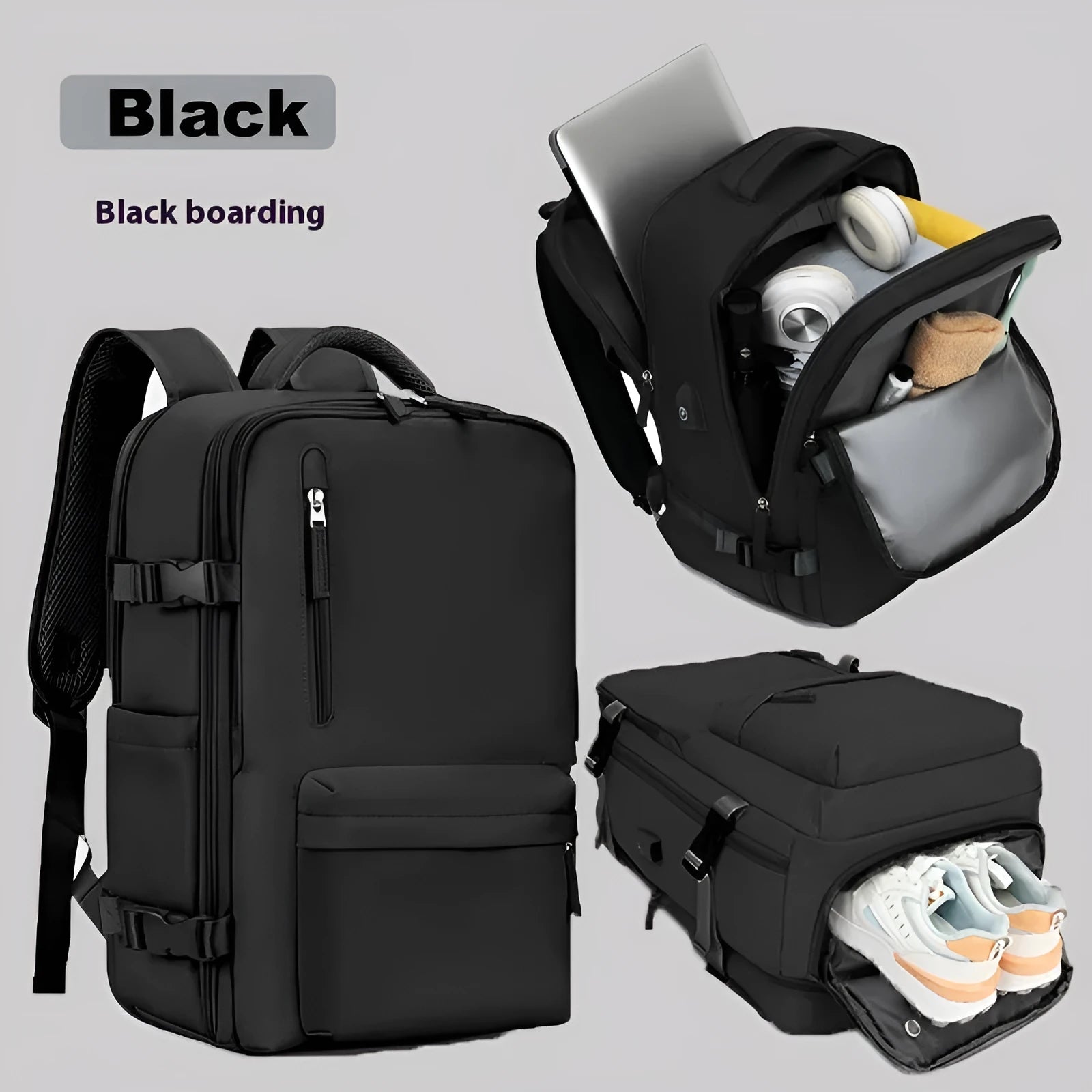 Large waterproof oxford cloth travel backpack with curved shoulder straps in light grey colour