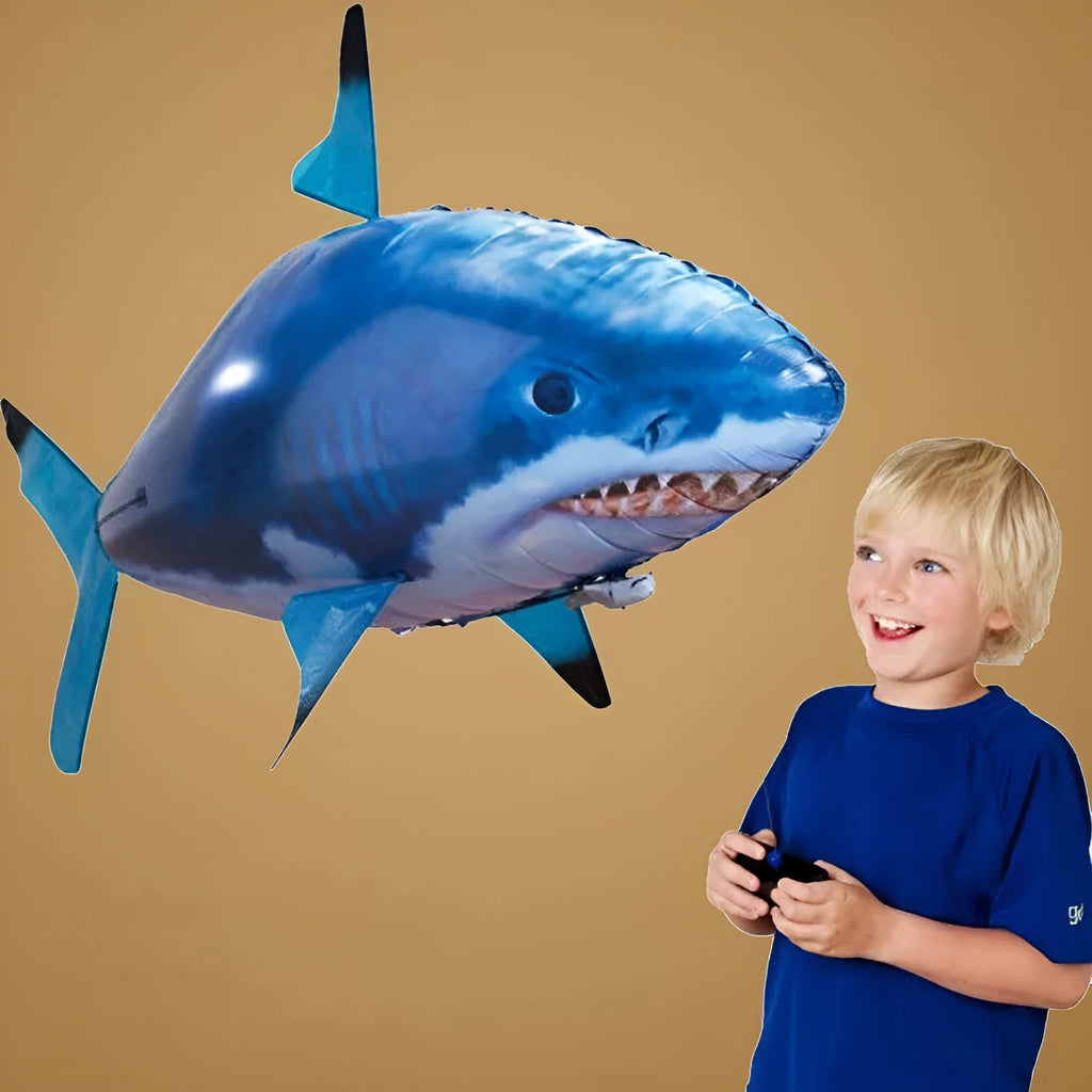 Remote control shark air swimming balloon toy with infrared controller floating indoors