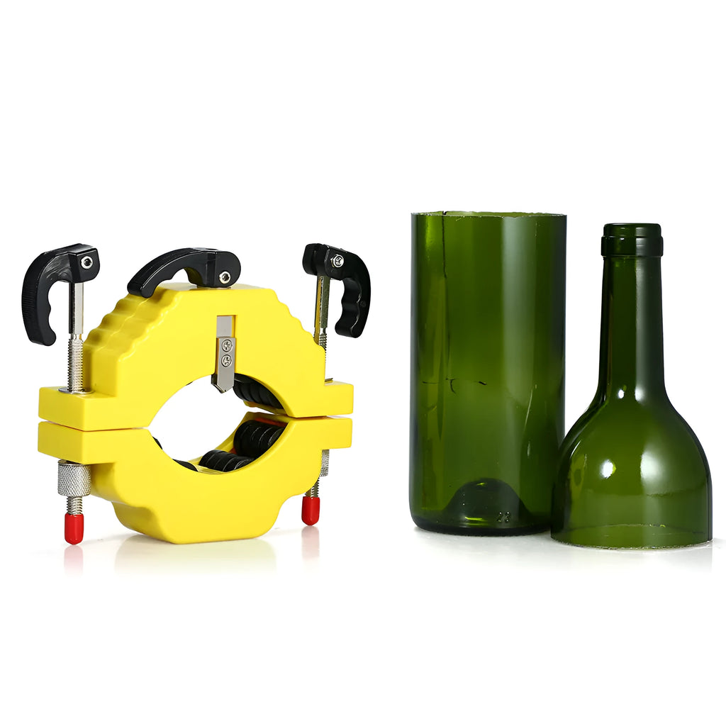 Yellow bottle cutter tool for cutting glass bottles from 50mm to 120mm diameter for DIY crafts