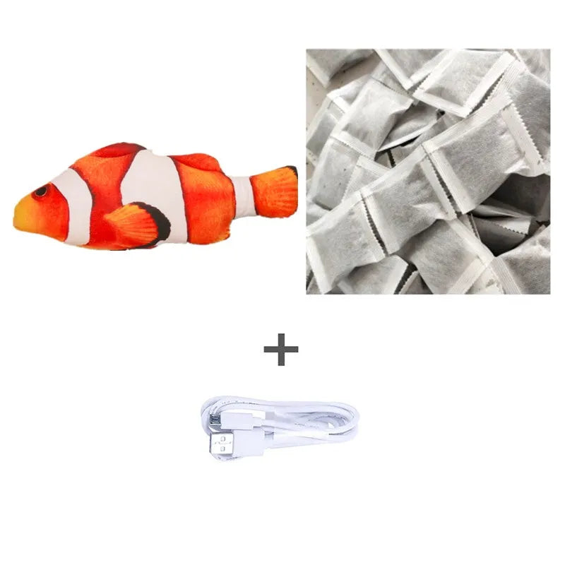 Electronic jumping fish cat toy 30cm long with USB charging cable